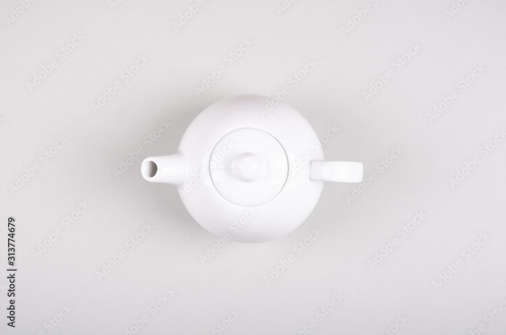 Tea pot composition on gray background. Flat lay. Tea pot composition on gray background. Flat lay.