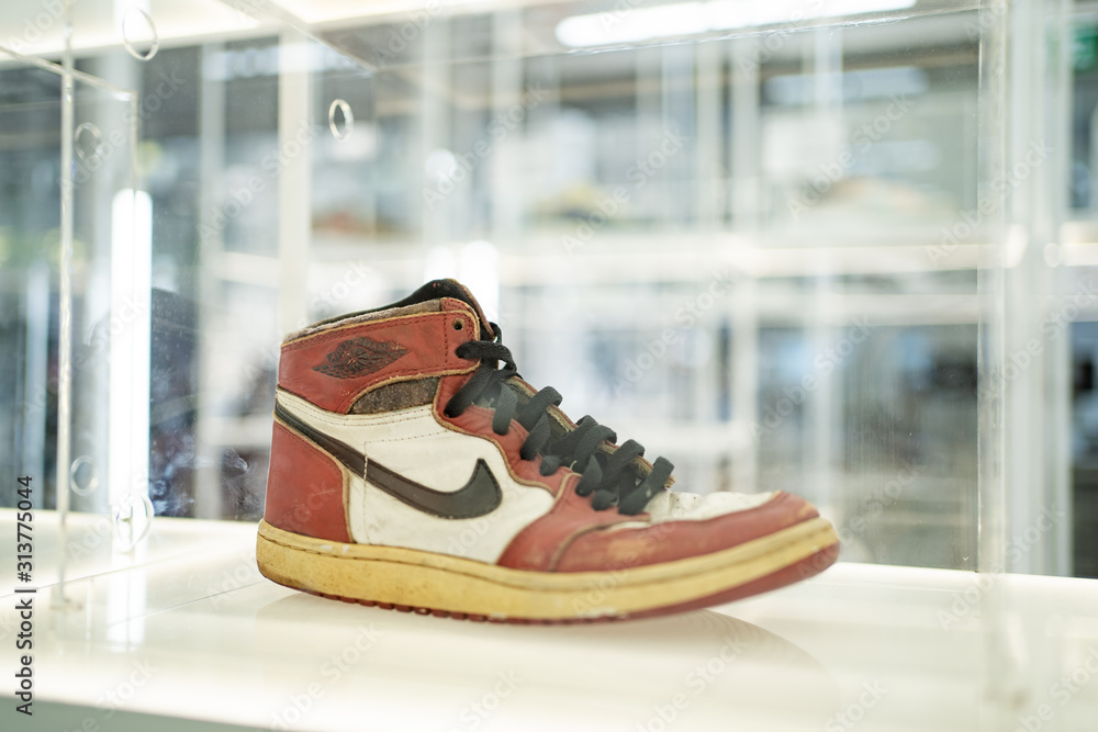 Bangkok, Thailand - January 4, 2020 : Old Nike Air Jordan sneakers in the  showcase. Stock Photo | Adobe Stock