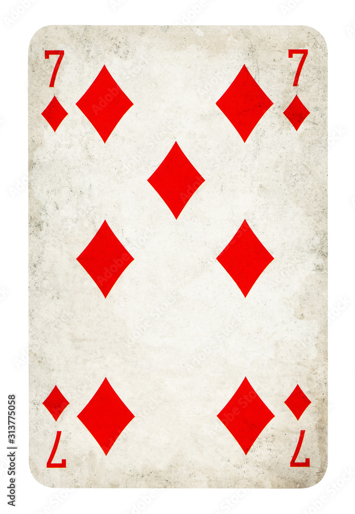 Seven of Diamond Vintage playing card - isolated on white (clipping path included)