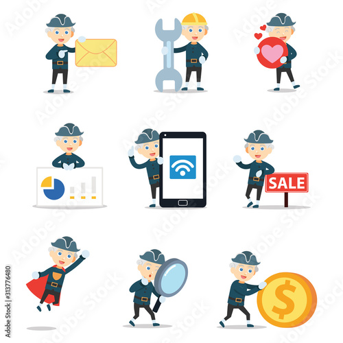 Set of character man colonial in ancient battle comic.