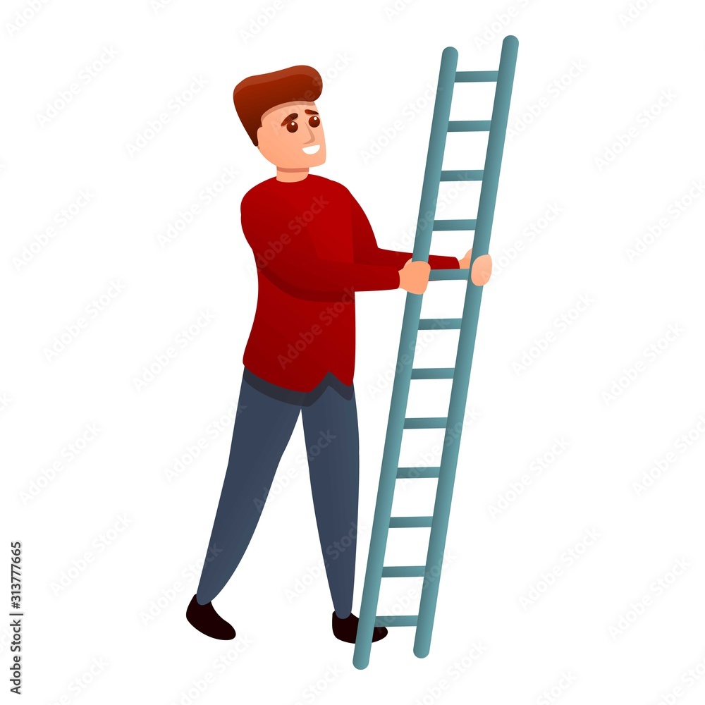 Man take ladder icon. Cartoon of man take ladder vector icon for web design isolated on white background Man take ladder icon. Cartoon of man take ladder vector icon for web design isolated on white background