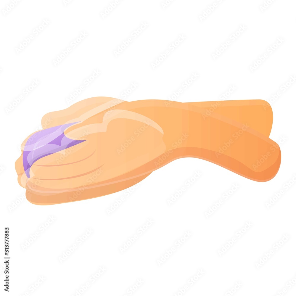 Purple soap in hands icon. Cartoon of purple soap in hands vector icon for web design isolated on white background Purple soap in hands icon. Cartoon of purple soap in hands vector icon for web design isolated on white background
