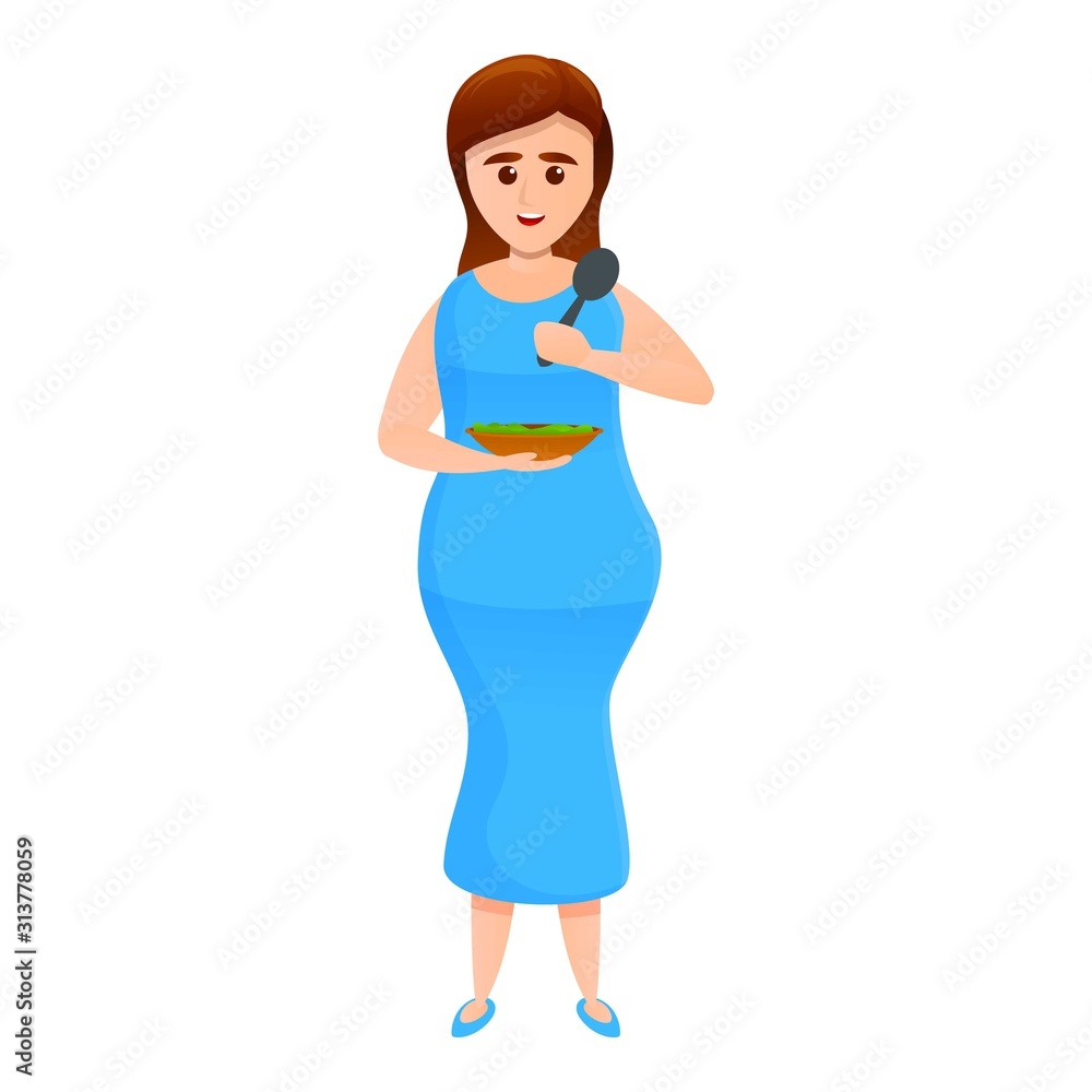 Pregnant girl with a plate icon. Cartoon of pregnant girl with a plate vector icon for web design isolated on white background Pregnant girl with a plate icon. Cartoon of pregnant girl with a plate vector icon for web design isolated on white background