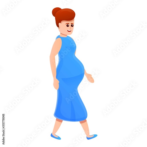 Pregnant girl walking icon. Cartoon of pregnant girl walking vector icon for web design isolated on white background