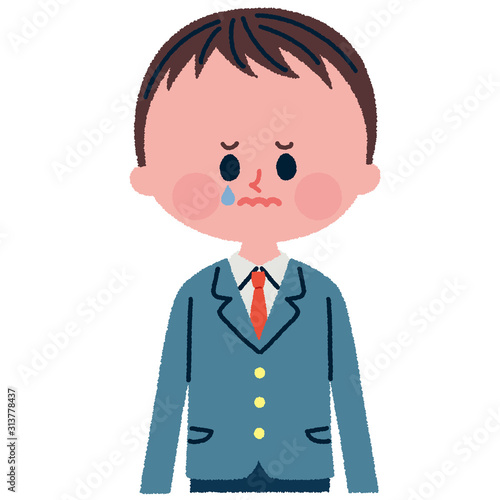 泣いている男子学生のイラスト