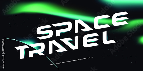 Space Travel, an Abstract technology science alphabet sans serif font. digital typography vector illustration design