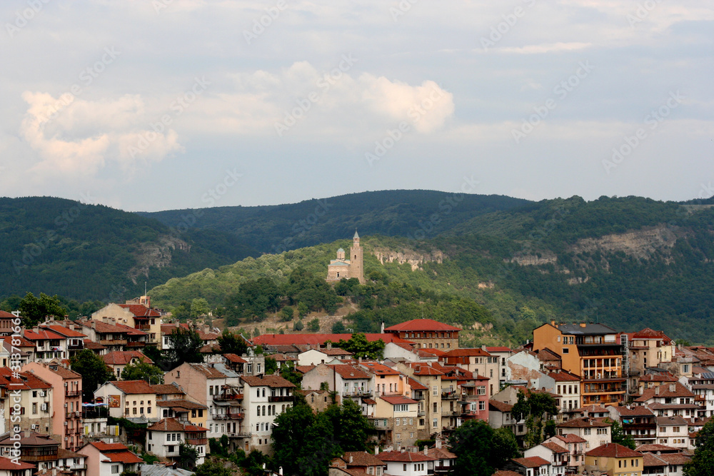 Veliko Tarnovo city aerial view with Tsaravets Fortress