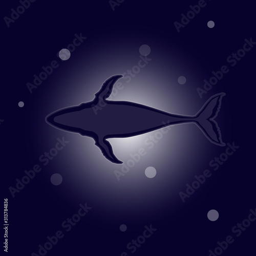 Whale. Silhouette of a whale in the ocean. Vector illustration