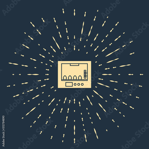 Beige Incubator for eggs icon isolated on blue background. Abstract circle random dots. Vector Illustration