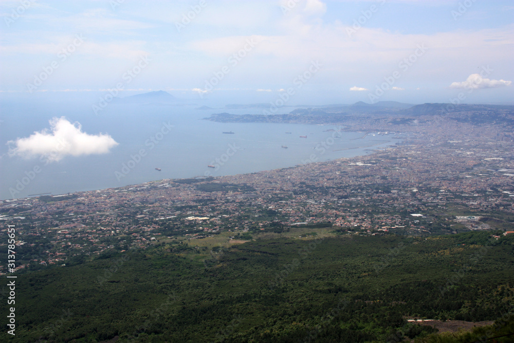 City of Naples and the appendant bay seen from the peak of Mount Vesuvius, Golfo di Napoli, Italy