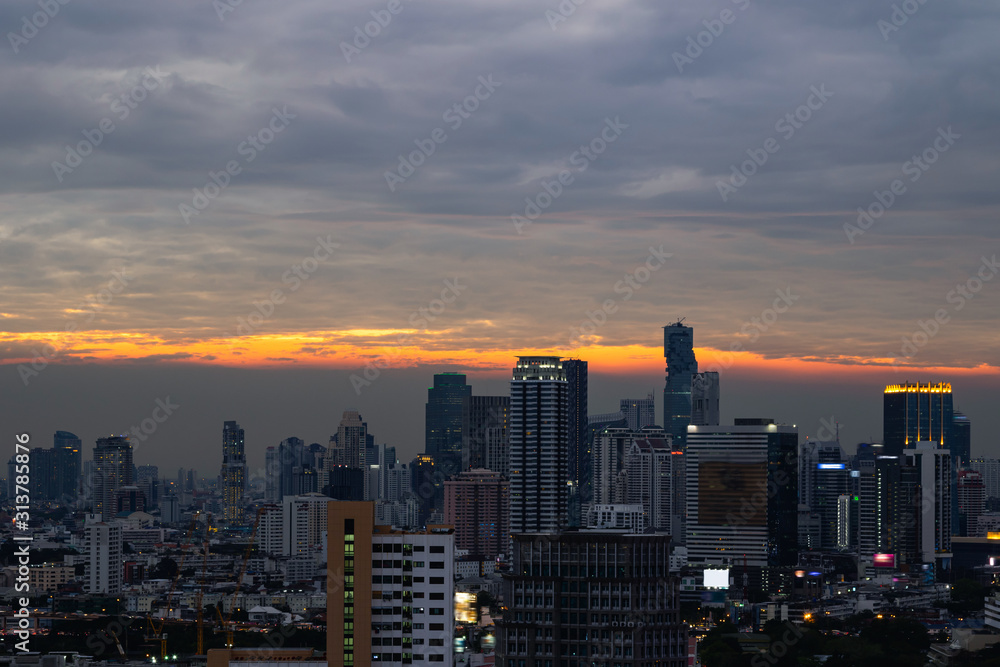 View of the modern Bangkok city during sunset