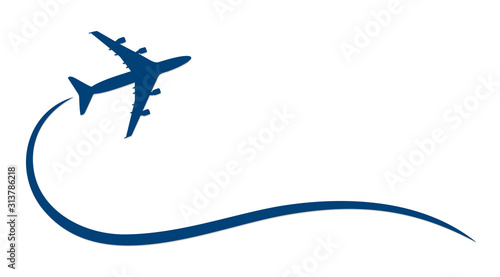 Symbol of flying blue airplane.