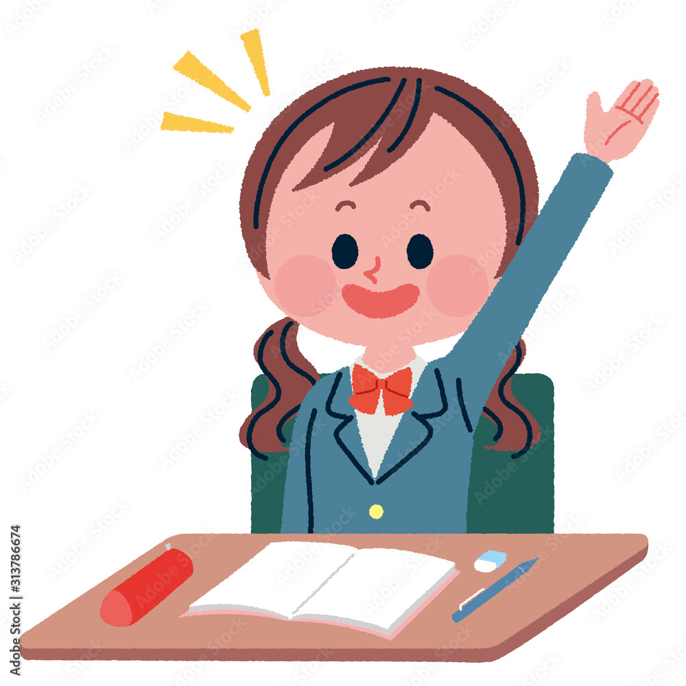授業中に挙手をする女子学生イラスト Stock ベクター Adobe Stock