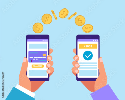 Sending money via smartphone. Payment application. Concept vector illustration in flat style