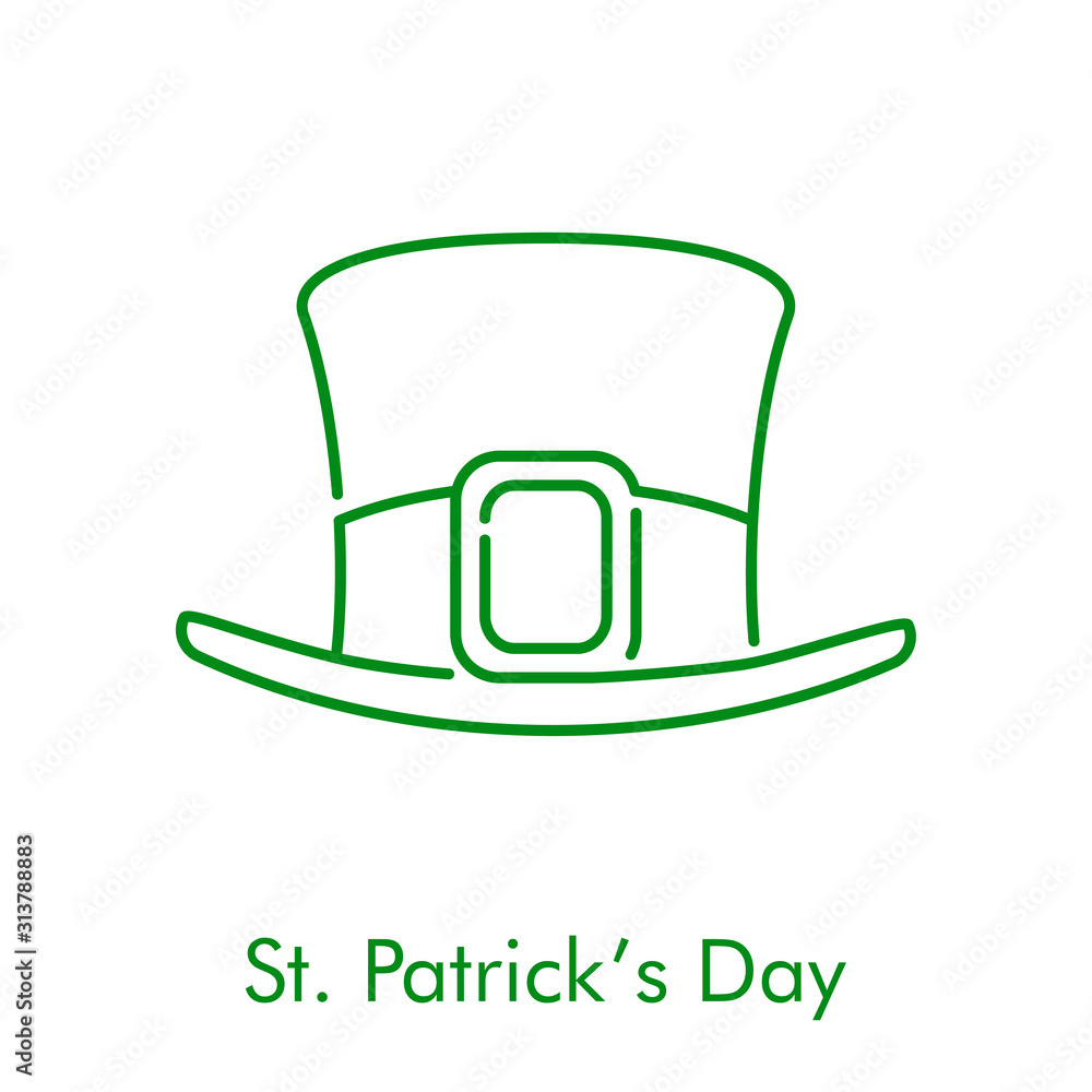 Día de San Patricio. Icono plano lineal sombrero de leprechaun en color  verde Stock Vector | Adobe Stock