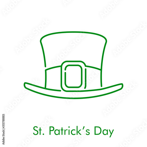 Día de San Patricio. Icono plano lineal sombrero de leprechaun en color verde