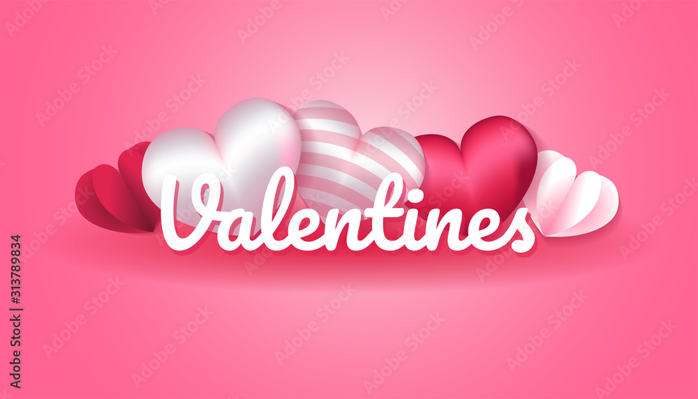 Valentines Day Background with 3d heart shape and paper love in pink and white color, applicable for invitation, greeting, celebration card