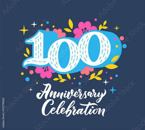 100 anniversary celebration flat vector greeting card template