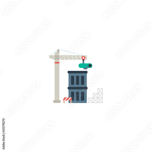 Building Construction Flat Vector Icon. Isolated Crane Illustration Symbol - Vector