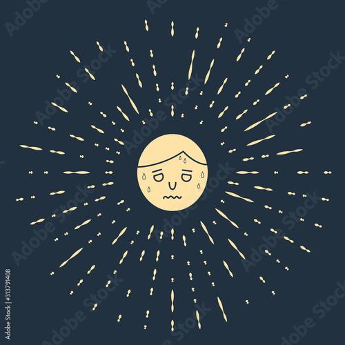 Beige Man with excessive sweating icon isolated on blue background. Abstract circle random dots. Vector Illustration