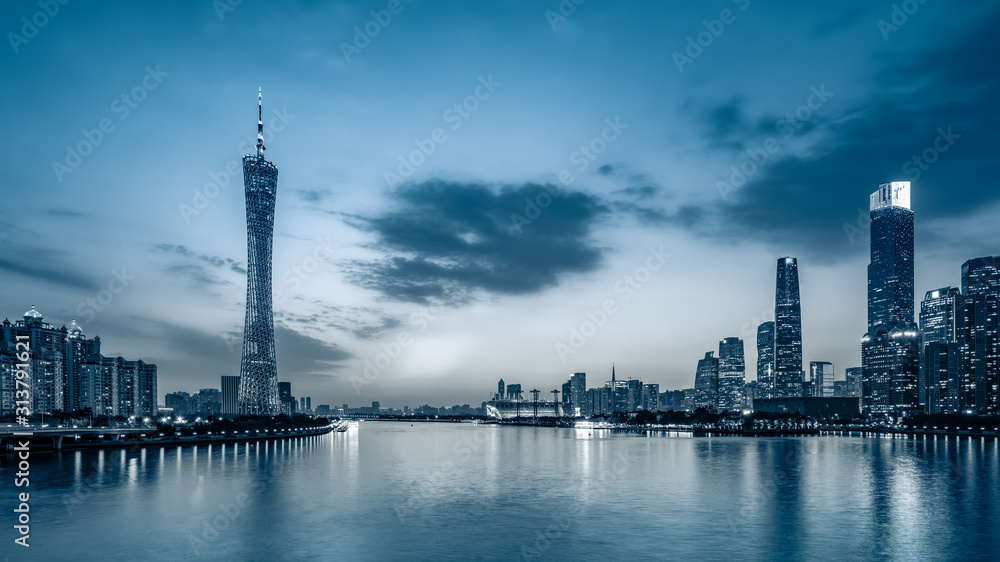 Guangzhou City Skyline and Architecture Landscape at Night