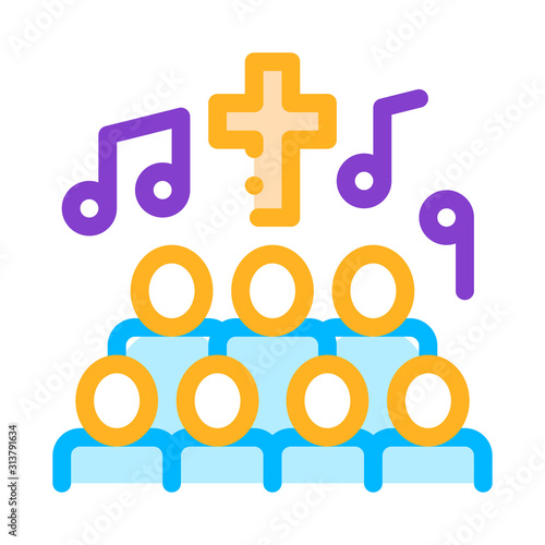 Church Choir Singing Song Concert Vector Icon Thin Line. Microphone And Dynamic, Concert And Theater, Opera And Karaoke Concept Linear Pictogram. Illustration