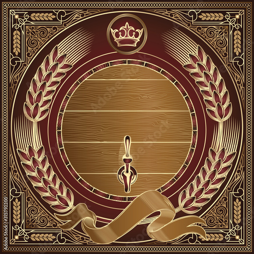 Golden barrel vintage decorative emblem