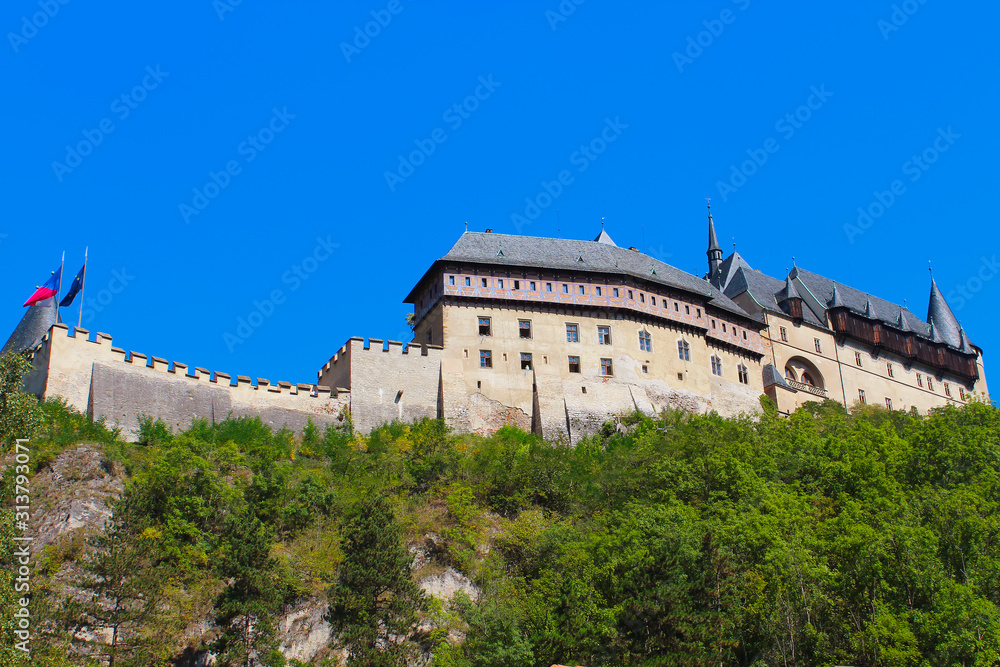 View of Karlstein Castle  - a large Gothic castle founded 1348 by Charles IV in Bohemia