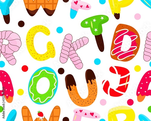 Seamless pattern of colorful isolated letters. Vector illustration.