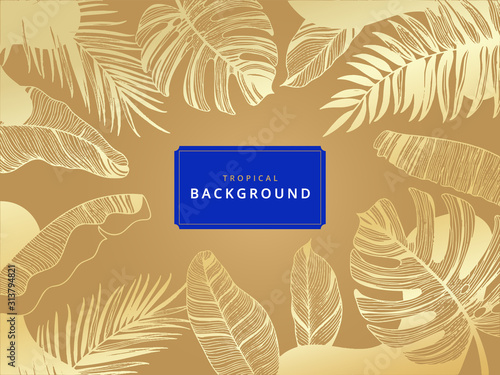 Gold tropical leaf palm pattern  luxury background vector.