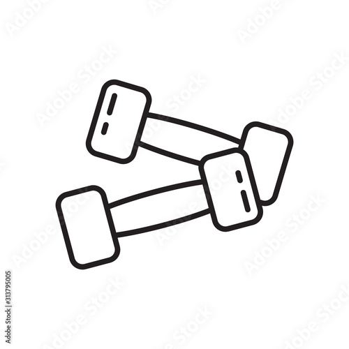Two dumbbells icon. Thin line art template for sport logo. Black and white simple illustration. Contour hand drawn isolated vector image on white background