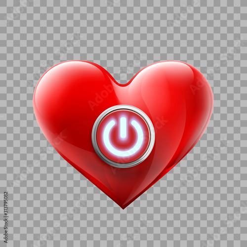 Red human heart with an energy button