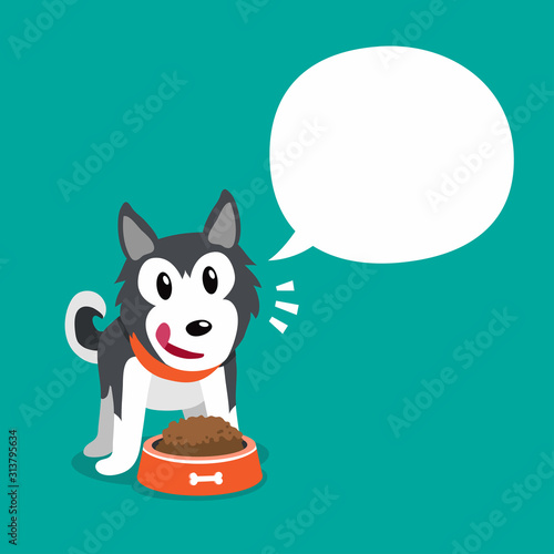 Vector cartoon character cute siberian husky dog and white speech bubble for design.