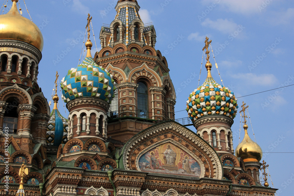 The colorful onion domes of the Church of the Savior on Spilled Blood in St. Petersburg, Russia