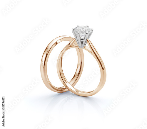 Rose Gold Solitaire Diamond Engagement Ring and Rose Gold Wedding Ring Set