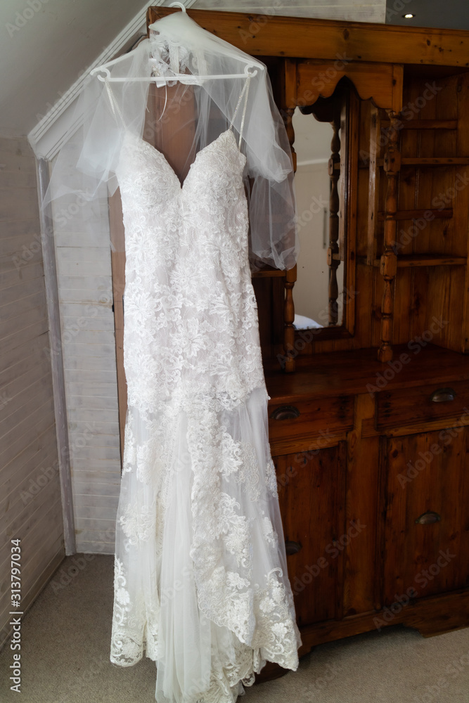 A bride's white wedding dress