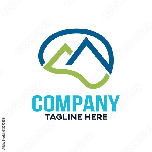 Modern brain mountains and medicine logo. Vector illustration.