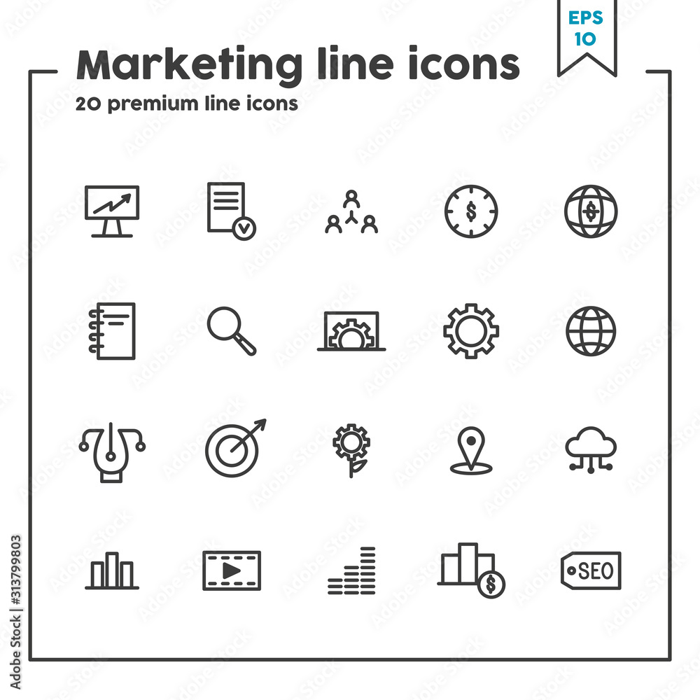 Marketing thin line icon. Concept of sales, set and marketing. Vector illustration symbol elements for web design and apps. Marketing thin line icon. Concept of sales, set and marketing. Vector illustration symbol elements for web design and apps.