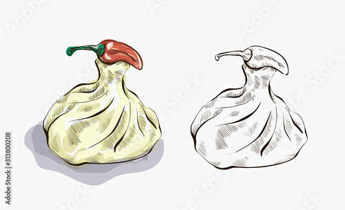 Georgian cuisine: hand-drawn khinkali with pepper