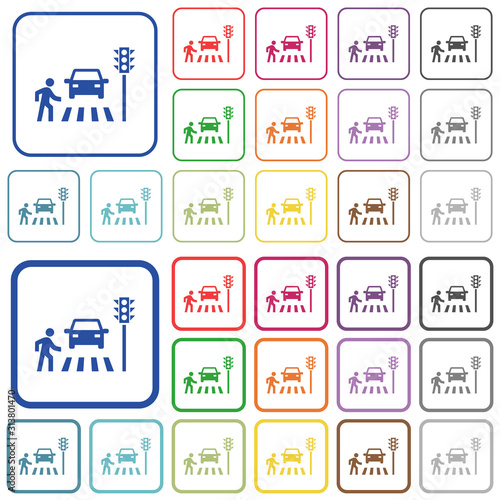Pedestrian crossing outlined flat color icons