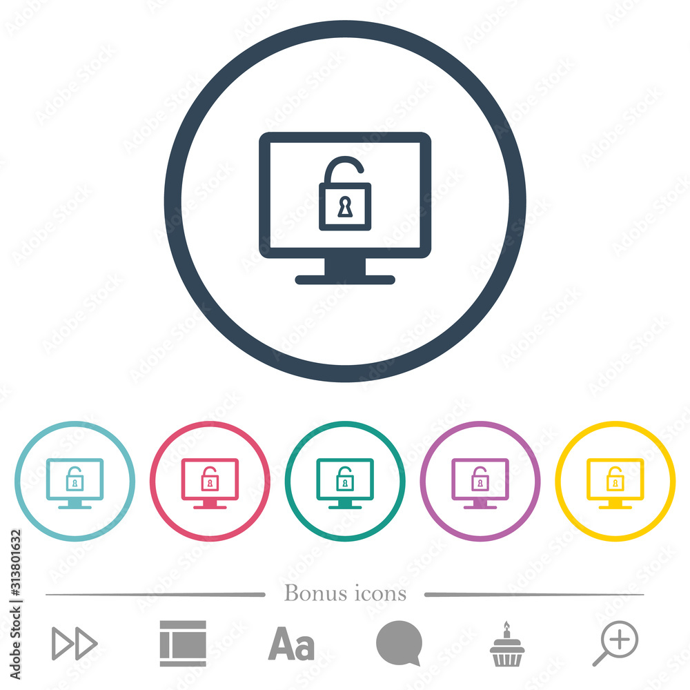 Unlock screen flat color icons in round outlines Unlock screen flat color icons in round outlines