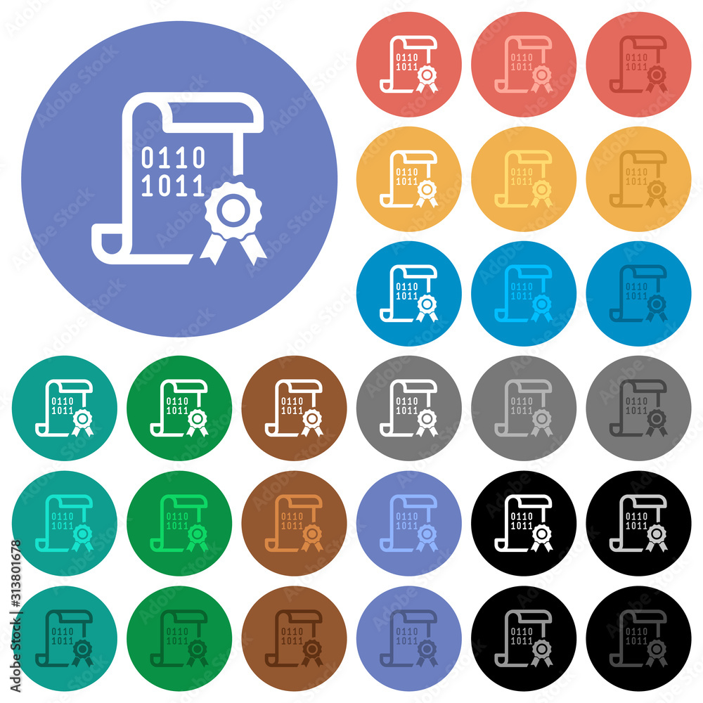 Digital certificate round flat multi colored icons Digital certificate round flat multi colored icons