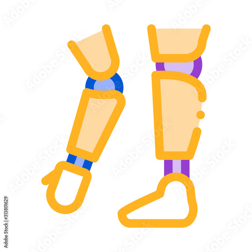 Prosthetics Of Arms And Leg Orthopedic Vector Icon Thin Line. Orthopedic And Trauma Rehabilitation, Belt And Walkers Concept Linear Pictogram. Medical Rehab Goods Illustration