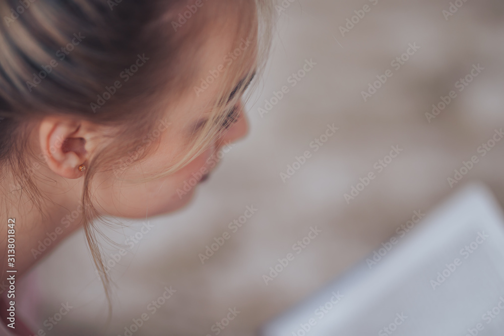 Close up photo woman read with her hair close up. Close up photo woman read with her hair close up.
