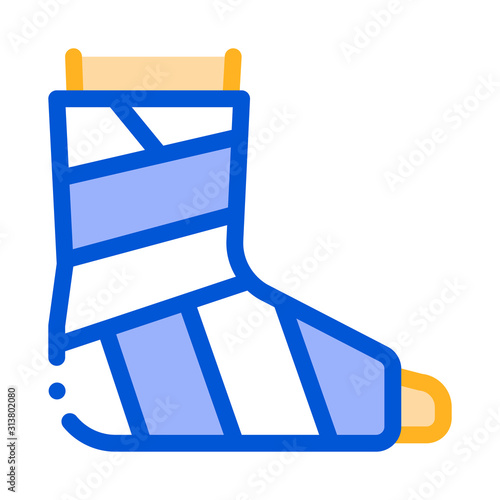 Leg Foot Gipsum Bandage Orthopedic Vector Icon Thin Line. Orthopedic And Trauma Rehabilitation, Belt And Walkers Concept Linear Pictogram. Medical Rehab Goods Illustration