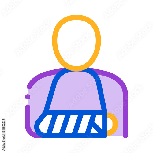 Arm Gipsum Bandage Man Silhouette Vector Icon Thin Line. Orthopedic And Trauma Rehabilitation, Bandage And Walkers Concept Linear Pictogram. Medical Rehab Goods Illustration