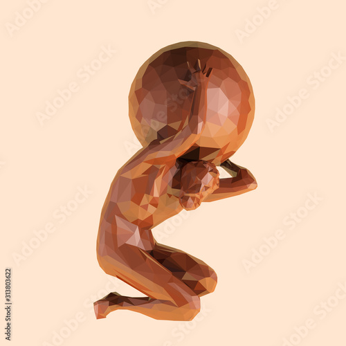 Chocolate Titan Atlas on Isolated Background. Brown Shiny Low Poly Vector 3D Rendering