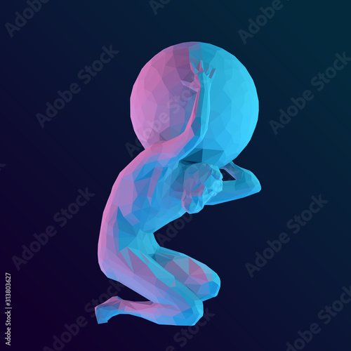Holographic Titan Atlas on Isolated Background. Vibrant Low Poly Vector 3D Rendering