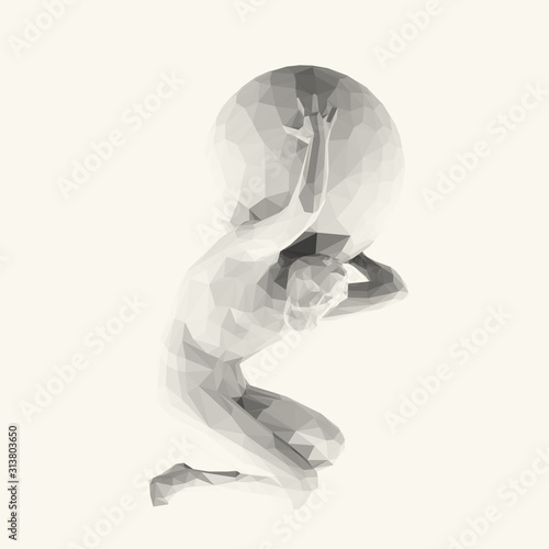 Isolated White Titan Atlas on Light Background. Low Poly Vector 3D Rendering