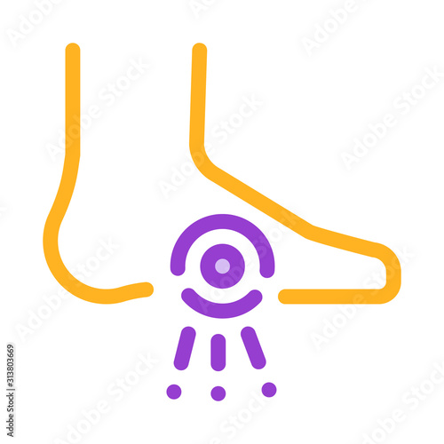 Foot Heel Pain Orthopedic Element Vector Icon Thin Line. Orthopedic And Trauma Rehabilitation, Collar And Walkers Concept Linear Pictogram. Medical Rehab Goods Illustration © PikePicture